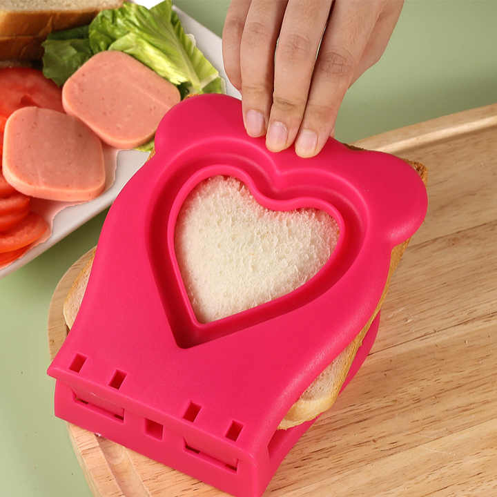 3 Pcs Pink Heart Sandwich Maker Sealer - DIY Toast Pocket Bread Cutter & Sealer Mold (PP + 304 Stainless Steel)