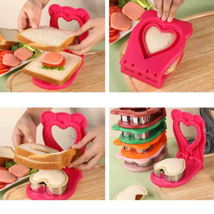3 Pcs Pink Heart Sandwich Maker Sealer - DIY Toast Pocket Bread Cutter & Sealer Mold (PP + 304 Stainless Steel)