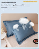 Blue Pure Cotton Flannel Pillowcase Set - Soft, Thickened, Solid Color (Pair, 48x74cm)