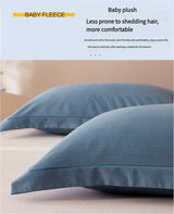 Blue Pure Cotton Flannel Pillowcase Set - Soft, Thickened, Solid Color (Pair, 48x74cm) - 45-Degree Angle