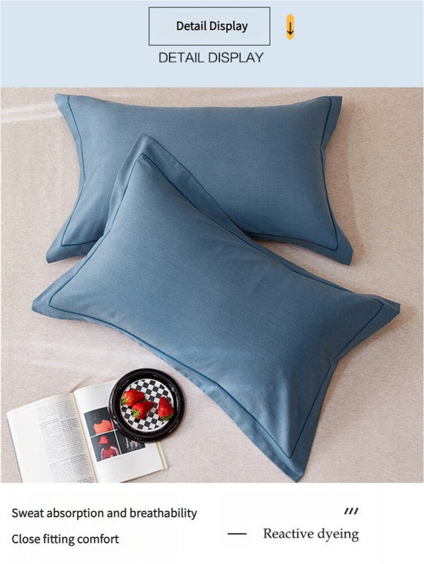 Blue Pure Cotton Flannel Pillowcase Set - Soft, Thickened, Solid Color (Pair, 48x74cm)