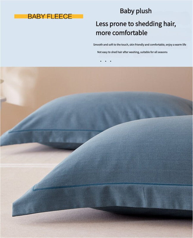 Mint Blue Pure Cotton Flannel Pillowcase Set - Soft, Thickened, Solid Color (Pair, 48x74cm)
