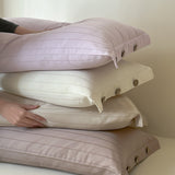 Beige Wide Stripes Long Staple Cotton Sateen Pillowcase Set - Jacquard Striped, Pure Cotton, 48x74cm (Pair)
