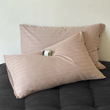 Light Brown Wide Stripes Long Staple Cotton Sateen Pillowcase Set - Jacquard Striped, Pure Cotton, 48x74cm (Pair)