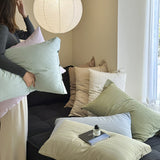 Bright Green Pinstripe Long Staple Cotton Sateen Pillowcase Set - Jacquard Striped, Pure Cotton, 48x74cm (Pair) - Side View