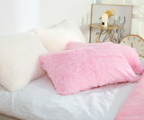 White Faux Fur Pillowcase Set - Crystal Velvet Plush Throw Pillow Covers, Bedding Accent (50x70cm, Pair) - Top-Down View