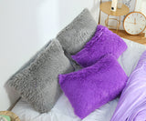 White Faux Fur Pillowcase Set - Crystal Velvet Plush Throw Pillow Covers, Bedding Accent (50x70cm, Pair) - Low Angle