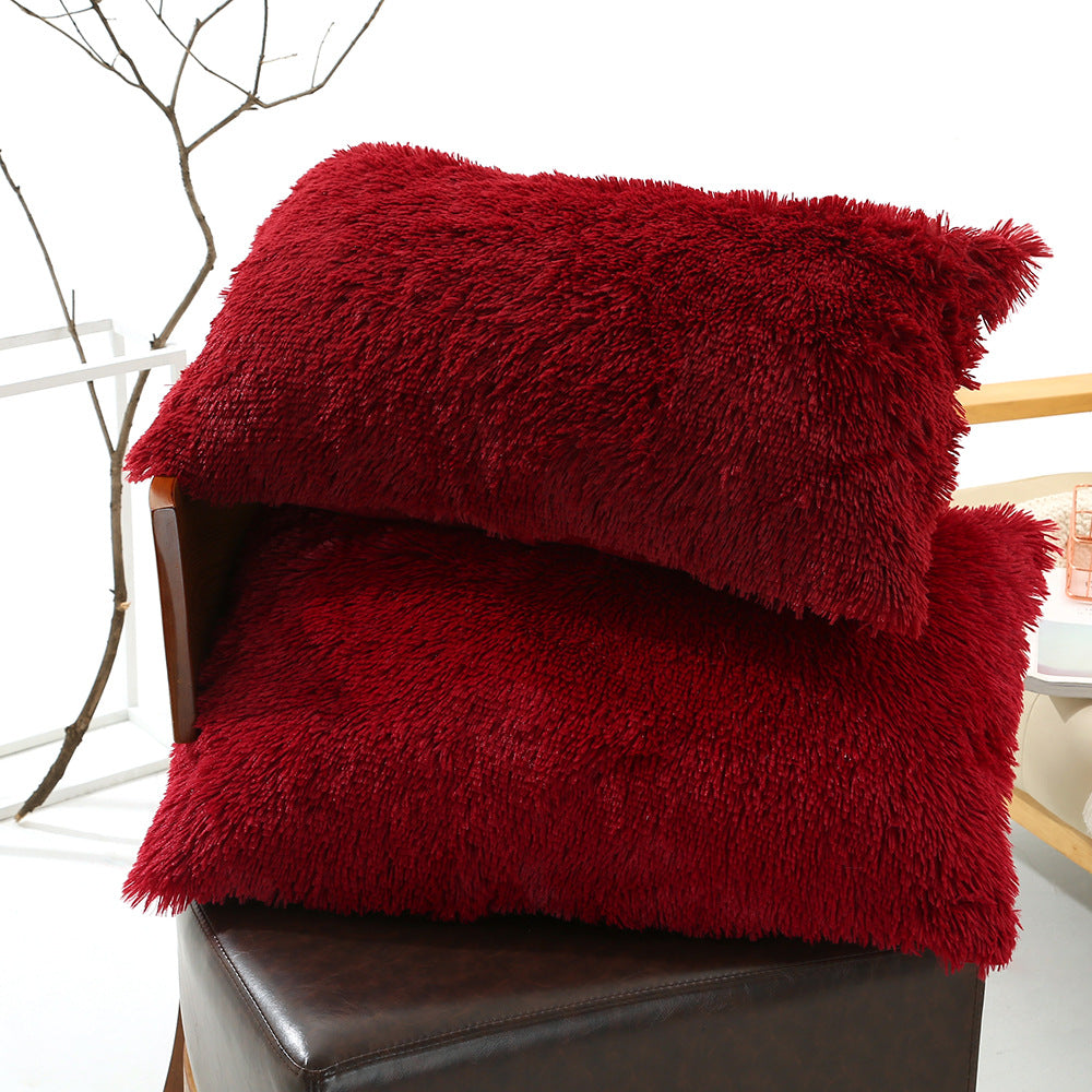 Claret Faux Fur Pillowcase Set - Crystal Velvet Plush Throw Pillow Covers, Bedding Accent (50x70cm,