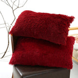 Claret Faux Fur Pillowcase Set - Crystal Velvet Plush Throw Pillow Covers, Bedding Accent (50x70cm,