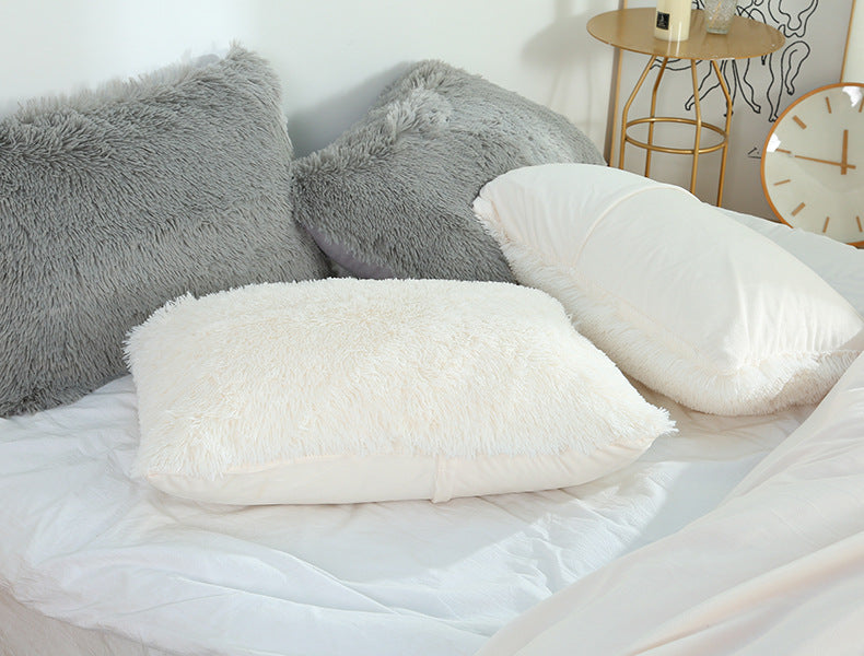 Claret Faux Fur Pillowcase Set - Crystal Velvet Plush Throw Pillow Covers, Bedding Accent (50x70cm,