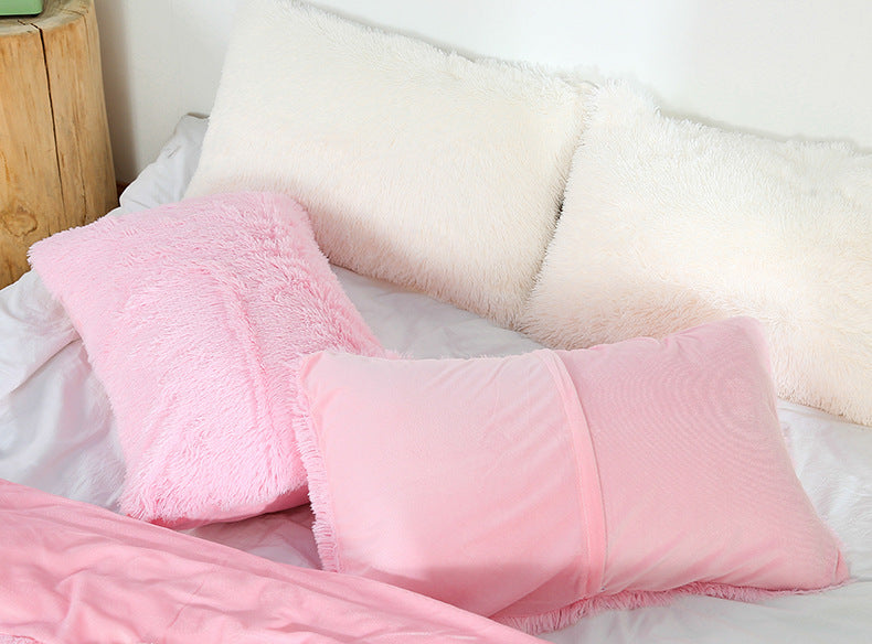 Dark Grey Faux Fur Pillowcase Set - Crystal Velvet Plush Throw Pillow Covers, Bedding Accent (50x70cm, Pair)
