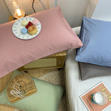Dark Blue And Grey Washed Cotton Pillowcase Set - Solid Color, Simple Two-Tone Design, 48x74cm (Pair) - Side View