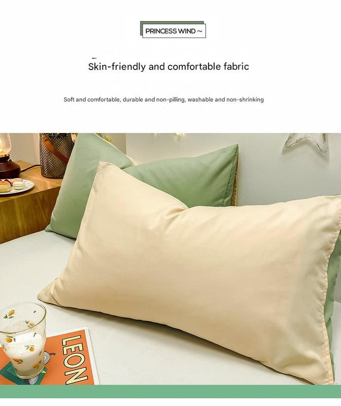 Dark Blue And Grey Washed Cotton Pillowcase Set - Solid Color, Simple Two-Tone Design, 48x74cm (Pair)