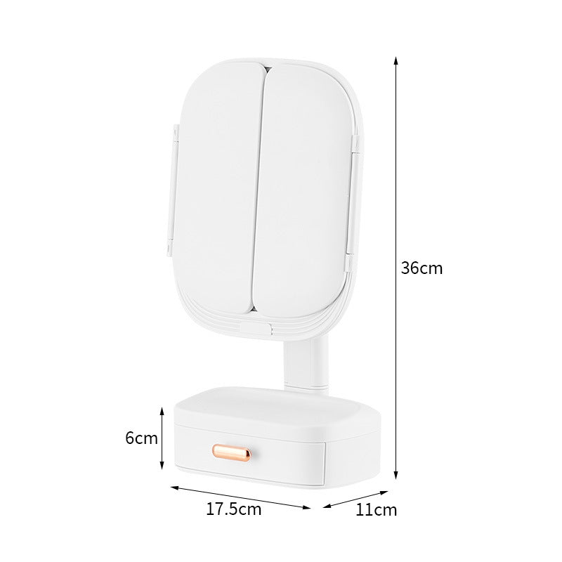 White LED Lighted Tri-Fold Makeup Mirror with Storage Drawer & Magnification(USB Charging Port)