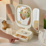 White LED Lighted Tri-Fold Makeup Mirror with Storage Drawer & Magnification(USB Charging Port) - Front View