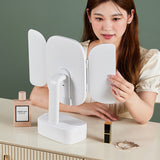 White LED Lighted Tri-Fold Makeup Mirror with Storage Drawer & Magnification(USB Charging Port) - Side View