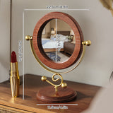 Gold and Brown Vintage Solid Wood Makeup Mirror - 360? Rotating Desktop Vanity Mirror