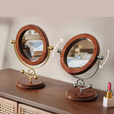 Gold and Brown Vintage Solid Wood Makeup Mirror - 360° Rotating Desktop Vanity Mirror - 45-Degree Angle