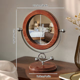 Silver and Brown Vintage Solid Wood Makeup Mirror - 360? Rotation Desktop Vanity Mirror