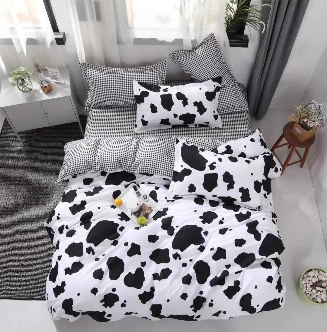 Black and White Cow Pattern 3-Piece Polyester Duvet Cover Set with 2 Pcs Pillowcases - Elegant Bedding, Machine Washable, 173x230cm Duvet + 51x76cm
