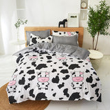Black and White Cow Pattern 3-Piece Polyester Duvet Cover Set with 2 Pcs Pillowcases - Elegant Bedding, Machine Washable, 173x230cm Duvet + 51x76cm