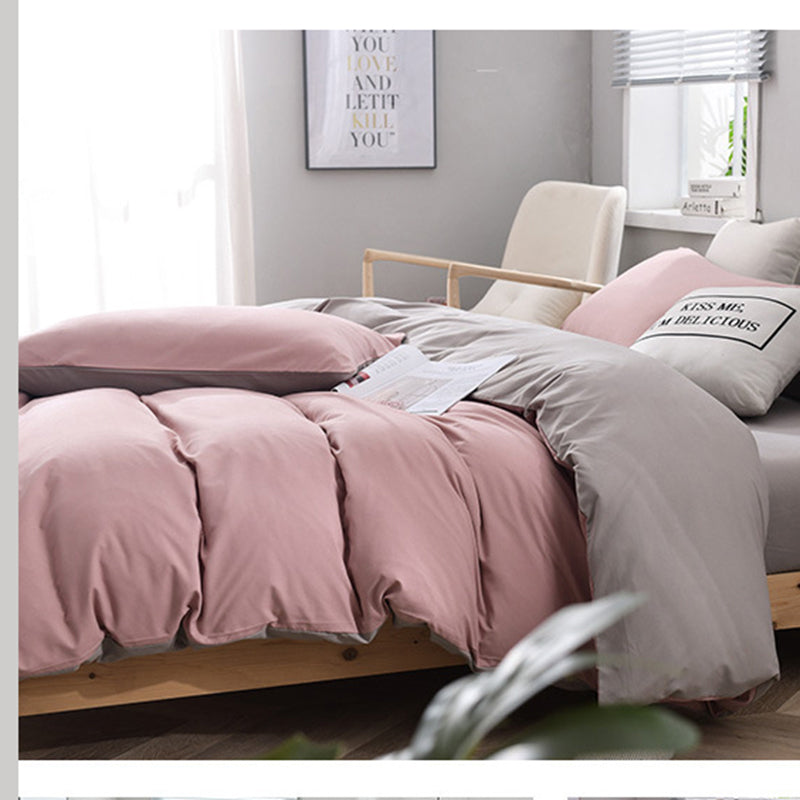 Grey And White Stitching Ultra-Soft Solid Color 4-Piece Bedding Set - Queen Size(Suitable for 2m bed)