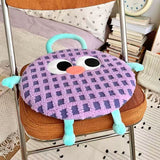 Purple Plaid Cute Cartoon Round Memory Foam Seat Cushion - Detachable & Washable