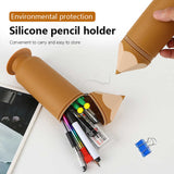 Brown Creative Silicone Pencil Case - High-Value Stationery  - Large Capacity Desk Organizer - Top-Down View