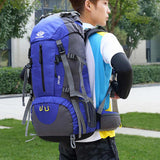 Red High-Capacity Nylon Hiking Backpack - Durable, Multi-Functional Outdoor Travel Pack - Low Angle