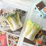 2 Pcs Dark Green Premium Ceramic Cabbage Makeup Brush Holder - Elegant 10.5cm High-End Desktop Organizer - Top-Down View