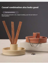 2 Pcs Dark Blue Straight Bottom Nordic Ceramic Candle Holder with Jewelry Dish - Elegant Minimalist Home Decor Piece - Rear View