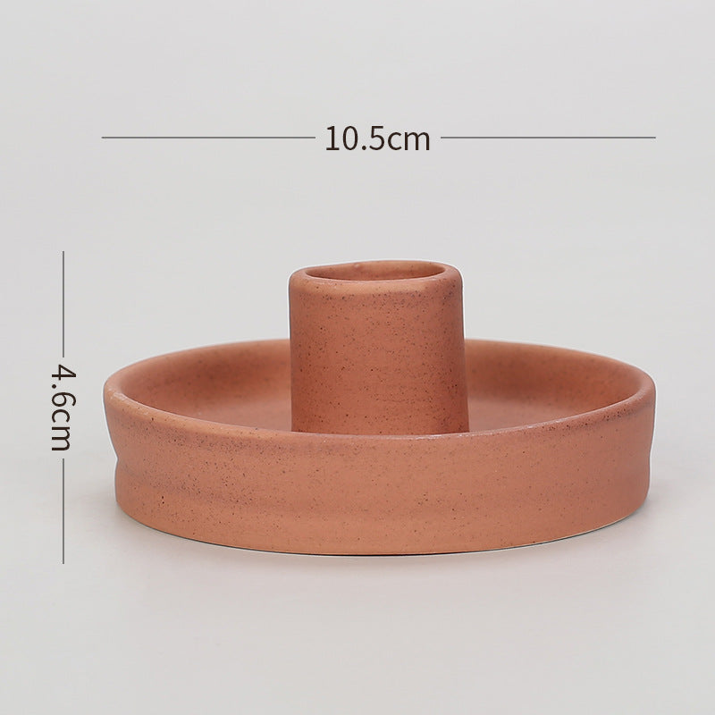2 Pcs Orange Straight Bottom Nordic Ceramic Candle Holder with Jewelry Dish - Elegant Minimalist Home Decor Piece