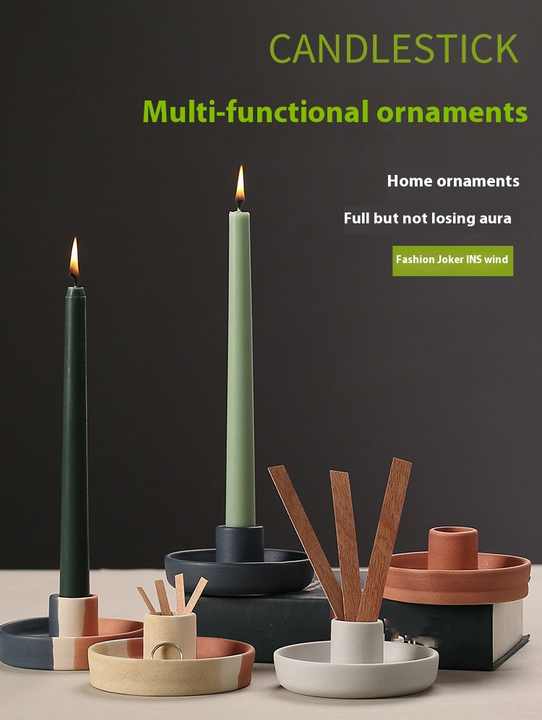 2 Pcs Orange Straight Bottom Nordic Ceramic Candle Holder with Jewelry Dish - Elegant Minimalist Home Decor Piece