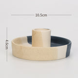 2 Pcs Blue, White And Yellow Stitching Straight Bottom Nordic Ceramic Candle Holder with Jewelry Dish - Elegant Minimalist Home Decor Piece