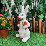 White Easter Rabbit with Carrot Resin Decoration - Adorable 15cm Festive Gift for Kids' Rooms - Front View