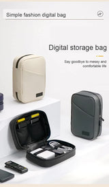 Beige Premium PU Leather Multi-Functional Travel Cable Organizer - Waterproof Digital Storage Pouch - 45-Degree Angle