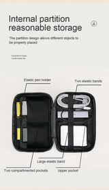 Beige Premium PU Leather Multi-Functional Travel Cable Organizer - Waterproof Digital Storage Pouch - Low Angle