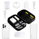 Black Premium PU Leather Multi-Functional Travel Cable Organizer - Waterproof Digital Storage Pouch