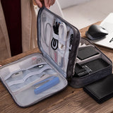 Black Durable Three-Layer Earphone & Digital Organizer - Waterproof Cosmetic & Cable Storage Pouch(Photography props not included, only the bag) - Side View