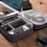 Grey Durable Three-Layer Earphone & Digital Organizer - Waterproof Cosmetic & Cable Storage Pouch(Photography props not included, only the bag) - Top-Down View
