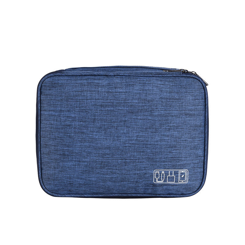 Dark Blue Durable Three-Layer Earphone & Digital Organizer - Waterproof Cosmetic & Cable Storage Pouch(Photography props not included, only the bag)