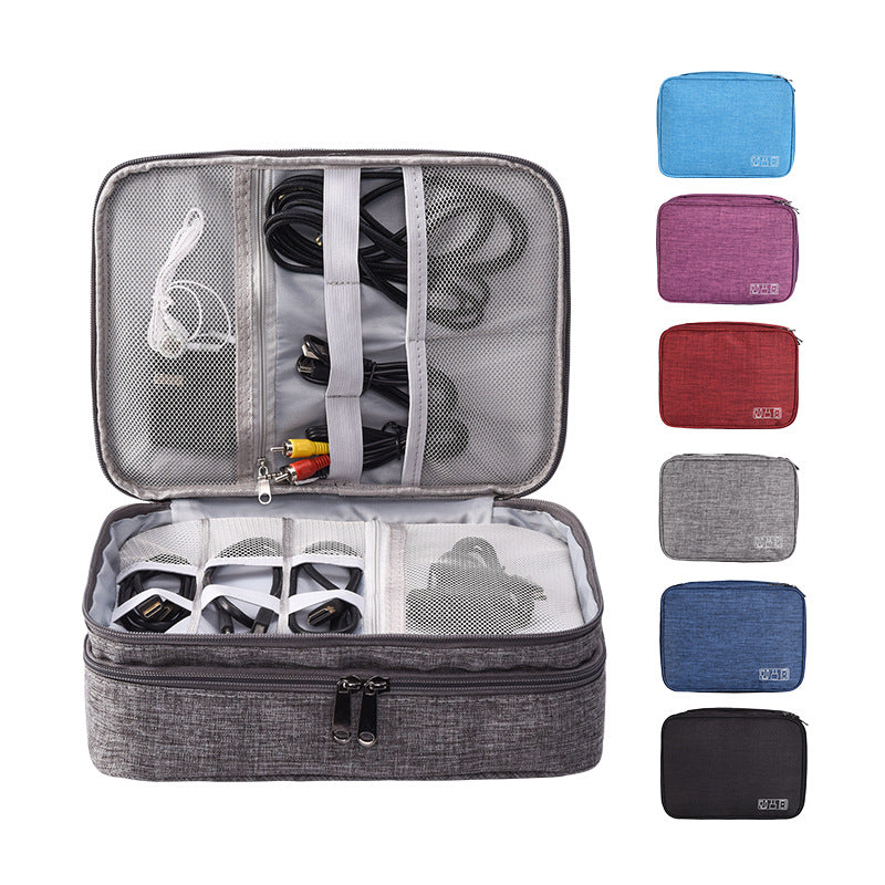 Light Blue Durable Three-Layer Earphone & Digital Organizer - Waterproof Cosmetic & Cable Storage Pouch(Photography props not included, only the bag)