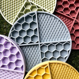 2 Pcs Yellow Honeycomb Pet Slow Feeder Bowl - Anti-Choke Silicone Lick Mat with Suction for Dogs - Front View