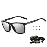 Black Frame + Black Temples + Photochromic Gray Lenses Unisex Aluminum-Magnesium Square Polarized Sunglasses - Stylish UV-Protective Driving Glasses