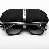 Black Frame + Black Temples + Photochromic Gray Lenses Unisex Aluminum-Magnesium Square Polarized Sunglasses - Stylish UV-Protective Driving Glasses