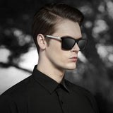 Black Frame + Black Temples + Photochromic Red Lenses Unisex Aluminum-Magnesium Square Polarized Sunglasses - Stylish UV-Protective Driving Glasses with Case - Top-Down View