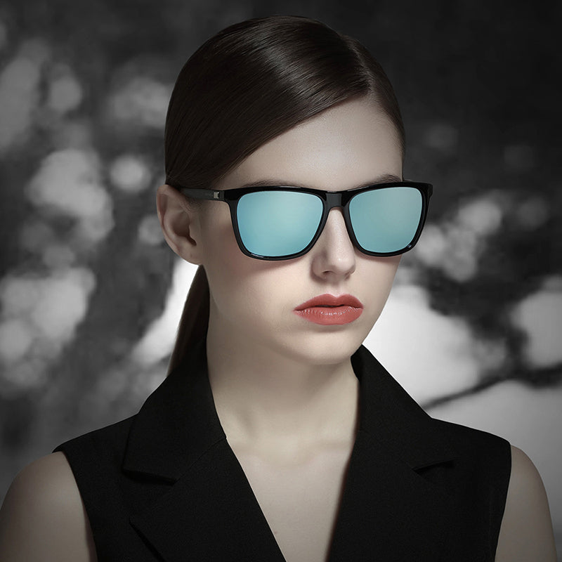Black Frame + Black Temples + Photochromic Red Lenses Unisex Aluminum-Magnesium Square Polarized Sunglasses - Stylish UV-Protective Driving Glasses