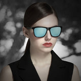 Black Frame + Black Temples + Photochromic Blue Lenses Unisex Aluminum-Magnesium Square Polarized Sunglasses - Stylish UV-Protective Driving Glasses