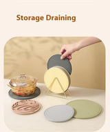 Yellow 3 Pcs Premium Silicone Round Heat-Resistant Pad - 20cm Durable Kitchen Pot Mat with Anti-Slip Design - Top-Down View