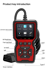 Black and Red OBD2 Scanner Car Diagnostic Tool - Engine Fault Code Reader - Front View